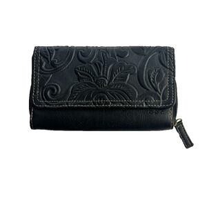 BOC Born Concept Wallet Clutch Womens Blue Tooled Leather Floral Multipockets